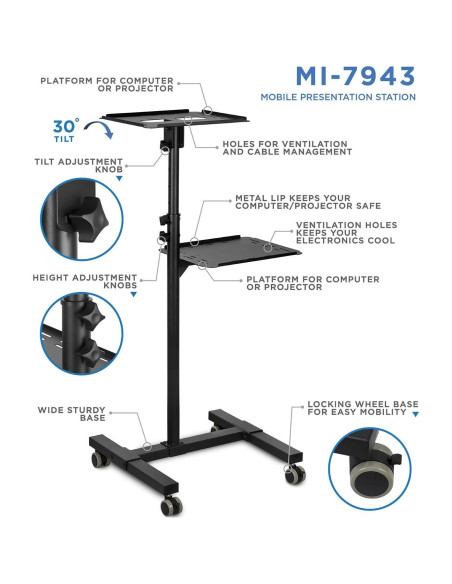 Soporte Móvil para Proyector y Laptop Mount-It! MI-7943, Altura Ajustable Soporte Móvil para Proyector y Laptop Mount-It! MI-7943, Altura Ajustable