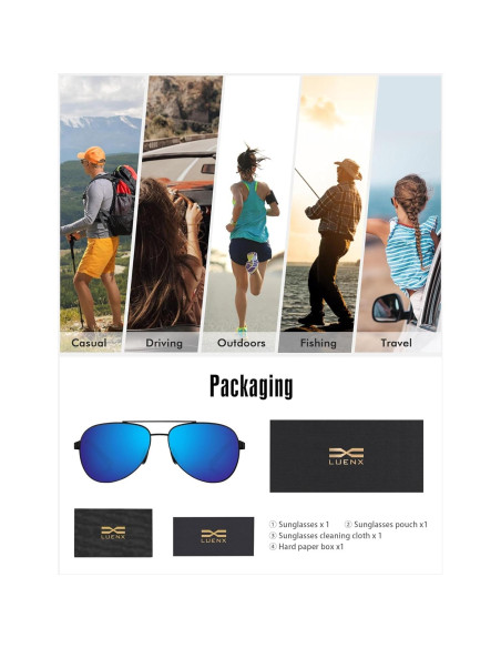 Gafas de sol LUENX Aviador polarizadas UV400 para hombres Gafas de sol LUENX Aviador polarizadas UV400 para hombres