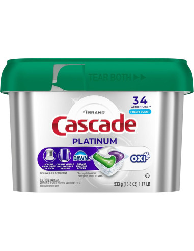 Cápsulas detergente lavavajillas Cascade Platinum + Oxi 34u