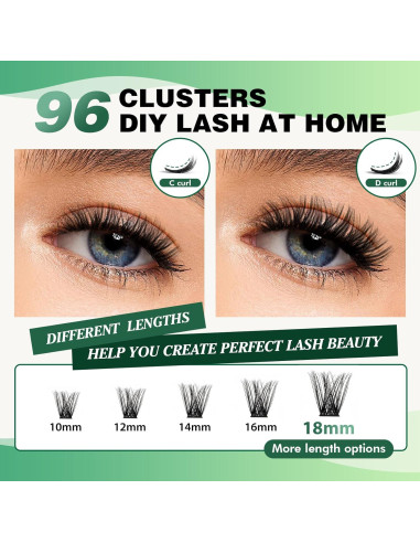 Grupos de Pestañas KEYYOU 96pcs D Curl 8-18mm Voluminosa