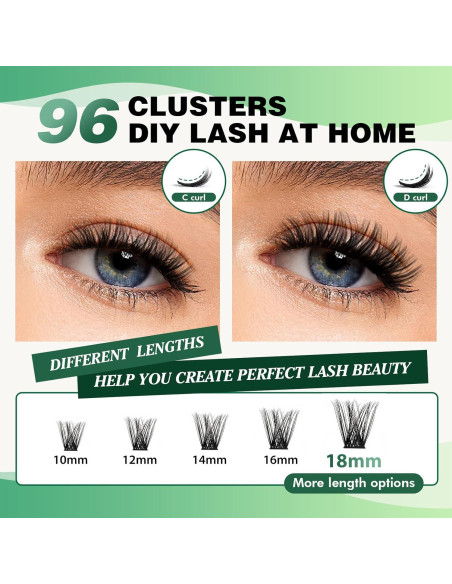 Grupos de Pestañas KEYYOU 96pcs D Curl 8-18mm Voluminosa Grupos de Pestañas KEYYOU 96pcs D Curl 8-18mm Voluminosa