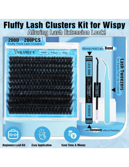 Kit de Extensiones de Pestañas Yawamica 200D 10-20mm DIY Kit de Extensiones de Pestañas Yawamica 200D 10-20mm DIY