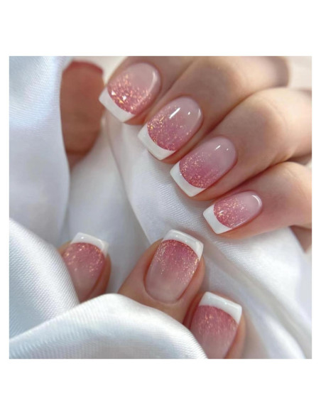 Uñas Postizas Cortas Cuadradas Ombre Glitter Puyokinm 24 Pcs Uñas Postizas Cortas Cuadradas Ombre Glitter Puyokinm 24 Pcs