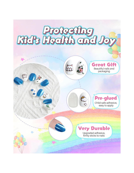 Kit de Uñas Postizas DSVANAY para Niños - 24 Uñas Cortas Kit de Uñas Postizas DSVANAY para Niños - 24 Uñas Cortas