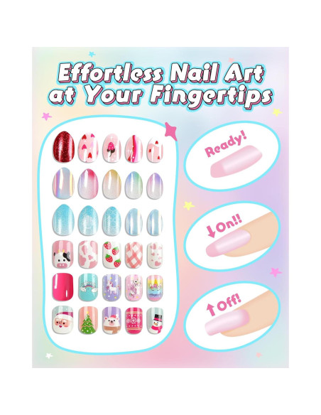 Kit de Uñas Postizas DSVANAY para Niños - 24 Uñas Cortas Kit de Uñas Postizas DSVANAY para Niños - 24 Uñas Cortas