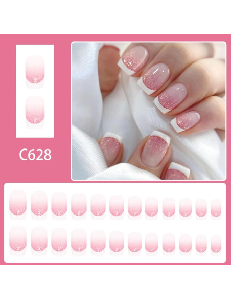 Uñas Postizas Cortas Cuadradas Ombre Glitter Puyokinm 24 Pcs Uñas Postizas Cortas Cuadradas Ombre Glitter Puyokinm 24 Pcs