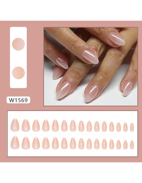 Uñas Postizas Cortas Almendras Nude Brillantes 24 Pcs Uñas Postizas Cortas Almendras Nude Brillantes 24 Pcs