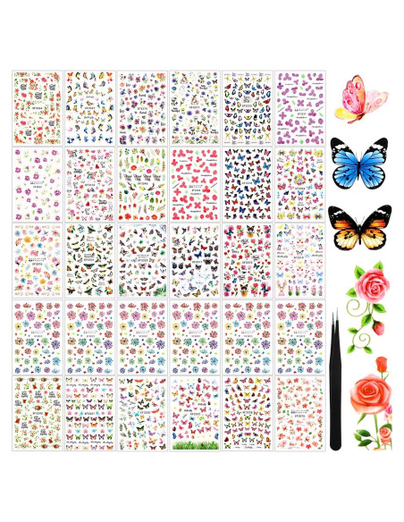 Calcomanías de Uñas Adhesivas Blulu - 30 Hojas Coloridas Calcomanías de Uñas Adhesivas Blulu - 30 Hojas Coloridas