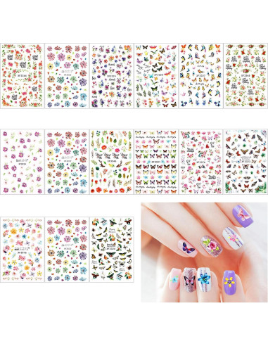 Calcomanías de Uñas Adhesivas Blulu - 30 Hojas Coloridas