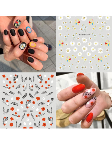 9 Hojas de Pegatinas de Uñas 3D Flores Baoximong