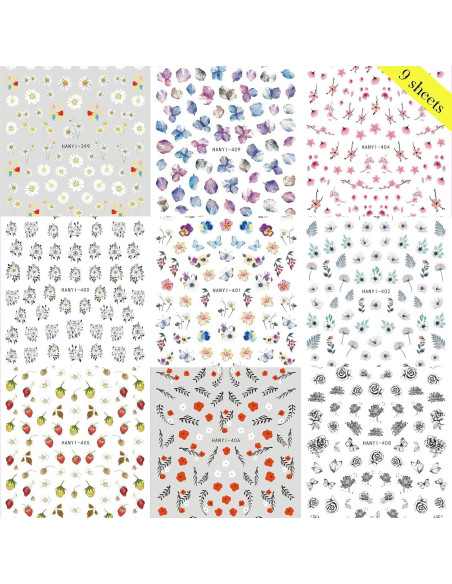 9 Hojas de Pegatinas de Uñas 3D Flores Baoximong 9 Hojas de Pegatinas de Uñas 3D Flores Baoximong
