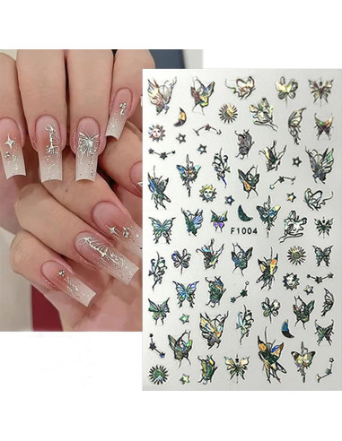 Calcomanías de Uñas 3D ZRZETREB Mariposa Holográfica 8 Hojas