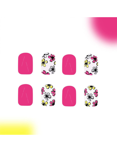 Uñas Postizas Cortas Cuadradas PXUEZAY 24 Pcs con Flores Uñas Postizas Cortas Cuadradas PXUEZAY 24 Pcs con Flores