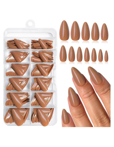 240 Uñas Falsas de Almendra Lifextol Color Café Medianas