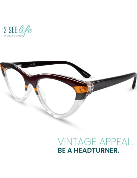 Gafas de lectura 2.5x 2SeeLife ojo de gato marrón para mujer Gafas de lectura 2.5x 2SeeLife ojo de gato marrón para mujer