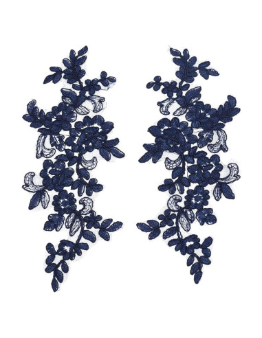 Apliques de Encaje Bordado Floral HOBBIESAY Azul Marino 2 Pares