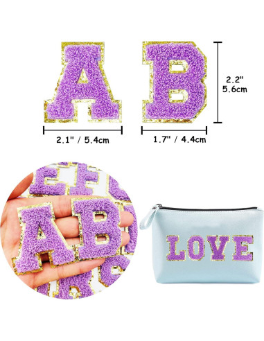 Parche de Letras Chenille Jongdari Autoadhesivas 52pcs Púrpura