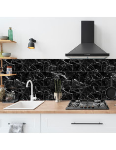 Azulejos de Salpicadero Adreamer90 16Pcs 20x10cm Negro Mármol 2