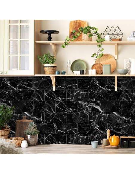 Azulejos de Salpicadero Adreamer90 16Pcs 20x10cm Negro Mármol Azulejos de Salpicadero Adreamer90 16Pcs 20x10cm Negro Mármol