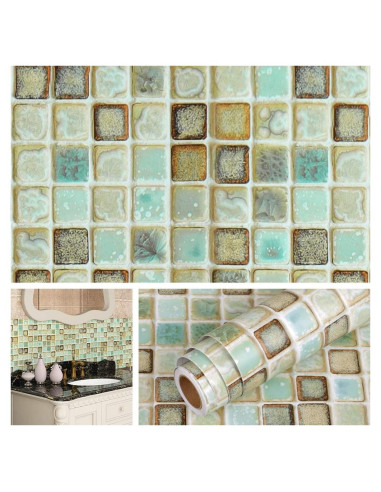 Papel Tapiz Autoadhesivo Livelynine Verde Mosaico 40.1x200 cm