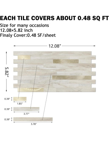 Azulejos Autoadhesivos KASARO 20 Piezas Mosaico PVC Beige Oro