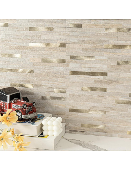 Azulejos Autoadhesivos KASARO 20 Piezas Mosaico PVC Beige Oro Azulejos Autoadhesivos KASARO 20 Piezas Mosaico PVC Beige Oro