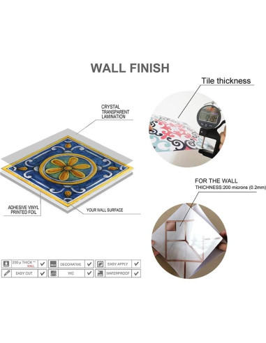 Calcomanías de Azulejos Mandala Jacklove 16 Pcs 15x15 cm