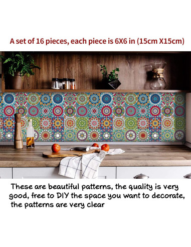 Pegatinas de Azulejos Autoadhesivas Kakofaci 16 Pcs 15x15 cm
