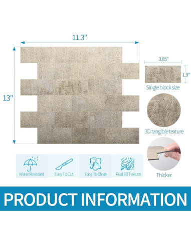 Azulejos Autoadhesivos Art3d 10 Piezas Beige Piedra 29x34 cm