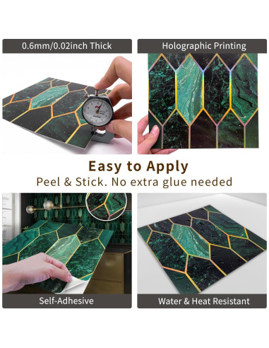 Azulejos Autoadhesivos Funlife 50Pcs Holográfico Esmeralda 20x20cm