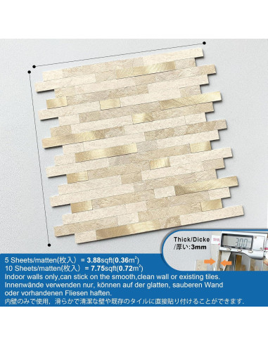Azulejos Autoadhesivos 3D M MOFIT Beige para Salpicadero - 5 Hojas