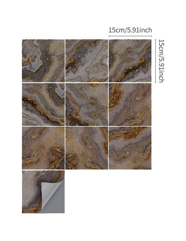 Azulejos Autoadhesivos Funlife 50Pcs 15x15cm Mármol Marrón