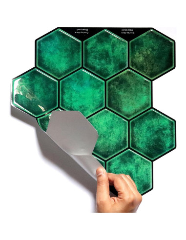 Azulejo autoadhesivo Mosaicowall 3D Verde Hexagonal 25x30cm