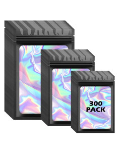 300 Bolsas Holográficas Mylar Arsmat, 3 Tamaños Reutilizables