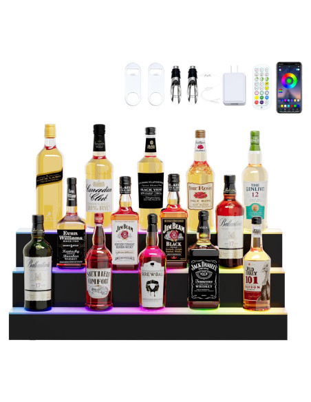 Estante para botellas de licor Dethan 3 niveles LED 49 cm Estante para botellas de licor Dethan 3 niveles LED 49 cm