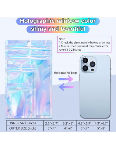 150 Bolsas Holográficas Reutilizables ANZNKU 16x24 cm Cierre