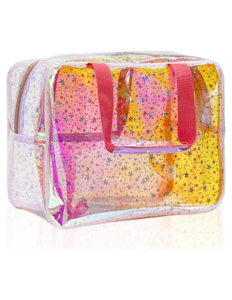 Bolsa de Cosméticos Grande Rosa Holográfico TPU 30x21x13cm Bolsa de Cosméticos Grande Rosa Holográfico TPU 30x21x13cm