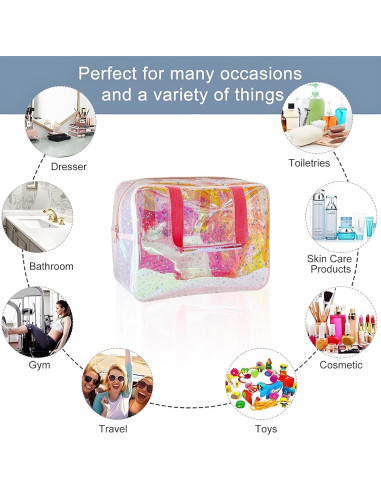 Bolsa de Cosméticos Grande Rosa Holográfico TPU 30x21x13cm