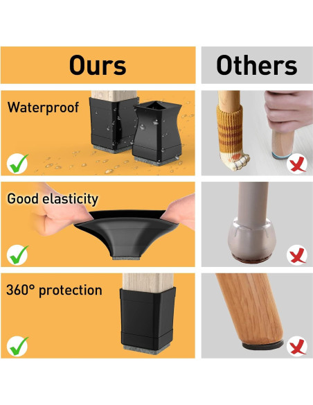 Protectores de patas de silla cuadrados CHWM 16 piezas silicona Protectores de patas de silla cuadrados CHWM 16 piezas silicona