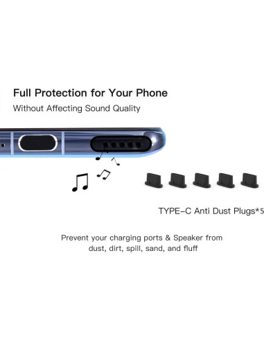 Set 5 Tapones Anti Polvo USB C + Pegatinas Altavoz - imComor
