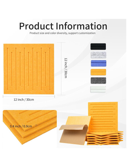 Paquete de 12 Paneles Acústicos KOIGO Amarillo Naranja 30.48 cm Paquete de 12 Paneles Acústicos KOIGO Amarillo Naranja 30.48 cm