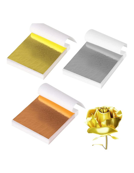 300 Hojas de Oro, Plata y Cobre 8x8cm para Manualidades 300 Hojas de Oro, Plata y Cobre 8x8cm para Manualidades