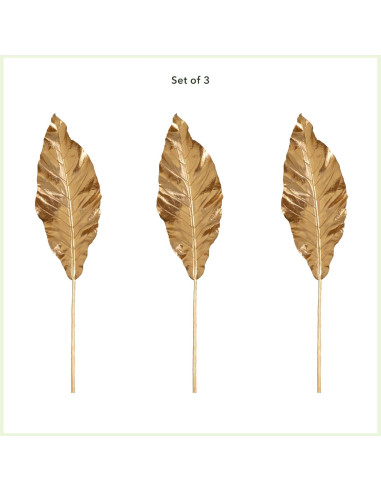 Juego de 3 Palmas Artificiales Doradas Casi Natural 135 cm