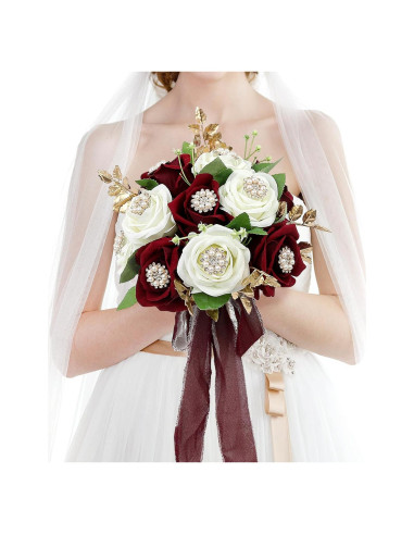 Ramo de Boda Novia HOMENERGY Burdeos y Blanco 22.86 cm