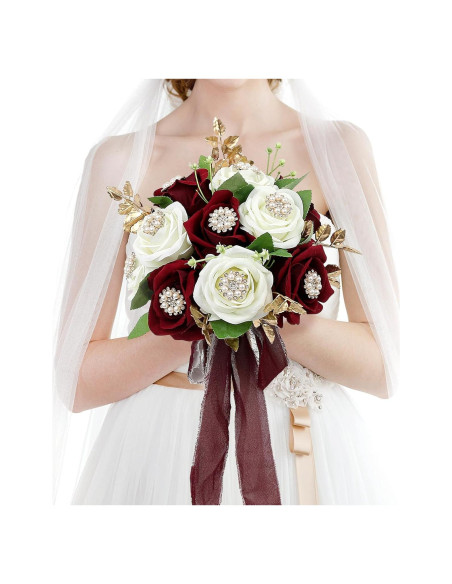 Ramo de Boda Novia HOMENERGY Burdeos y Blanco 22.86 cm Ramo de Boda Novia HOMENERGY Burdeos y Blanco 22.86 cm