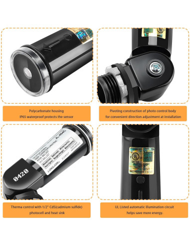 Paquete de 2 Sensores Fotoeléctricos YELLORE IP65 120-277V