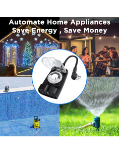 Temporizador Exterior G-ELEK Impermeable 24 Horas 2 Enchufes 2