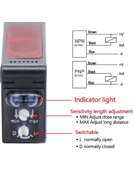 Sensor fotoeléctrico Twidec NPN 0-2m ajustable IP66 Sensor fotoeléctrico Twidec NPN 0-2m ajustable IP66