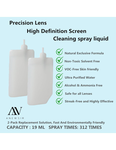 Limpiador de gafas ANEWSIR, Spray 19ml, Sin alcohol, Portátil Limpiador de gafas ANEWSIR, Spray 19ml, Sin alcohol, Portátil