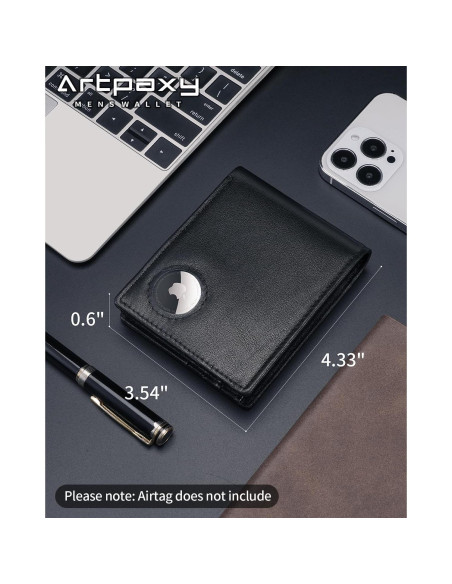 Billetera de cuero bifold para hombres con soporte AirTag y bloqueo RFID Billetera de cuero bifold para hombres con soporte AirTag y bloqueo RFID